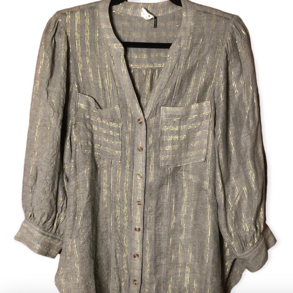 ANTHROPOLOGIE Itzel Metallic Buttondown Top by Akemi+Kin - Size 12 - Picture 5 of 16